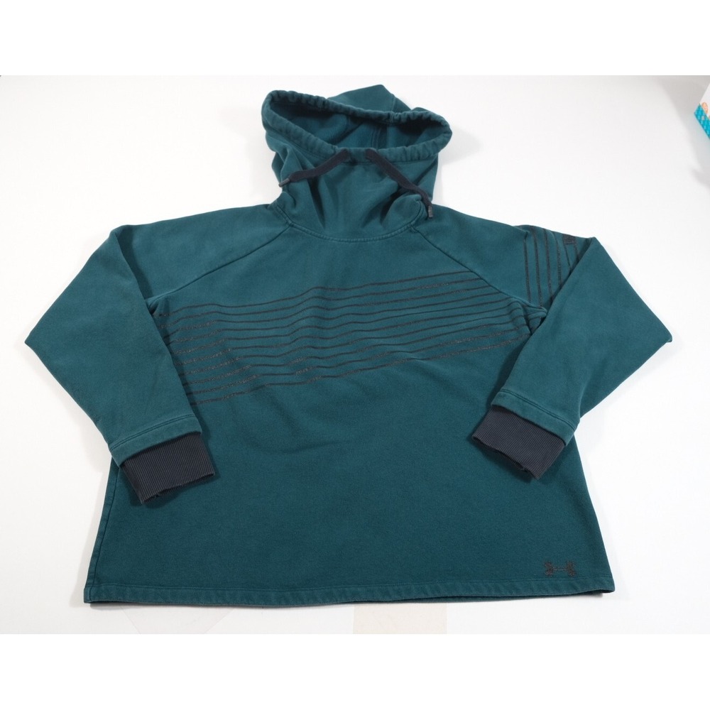 Under Armour Hoodie Womens Large Teal Threadborne Fleece Pullover Funnel Neck